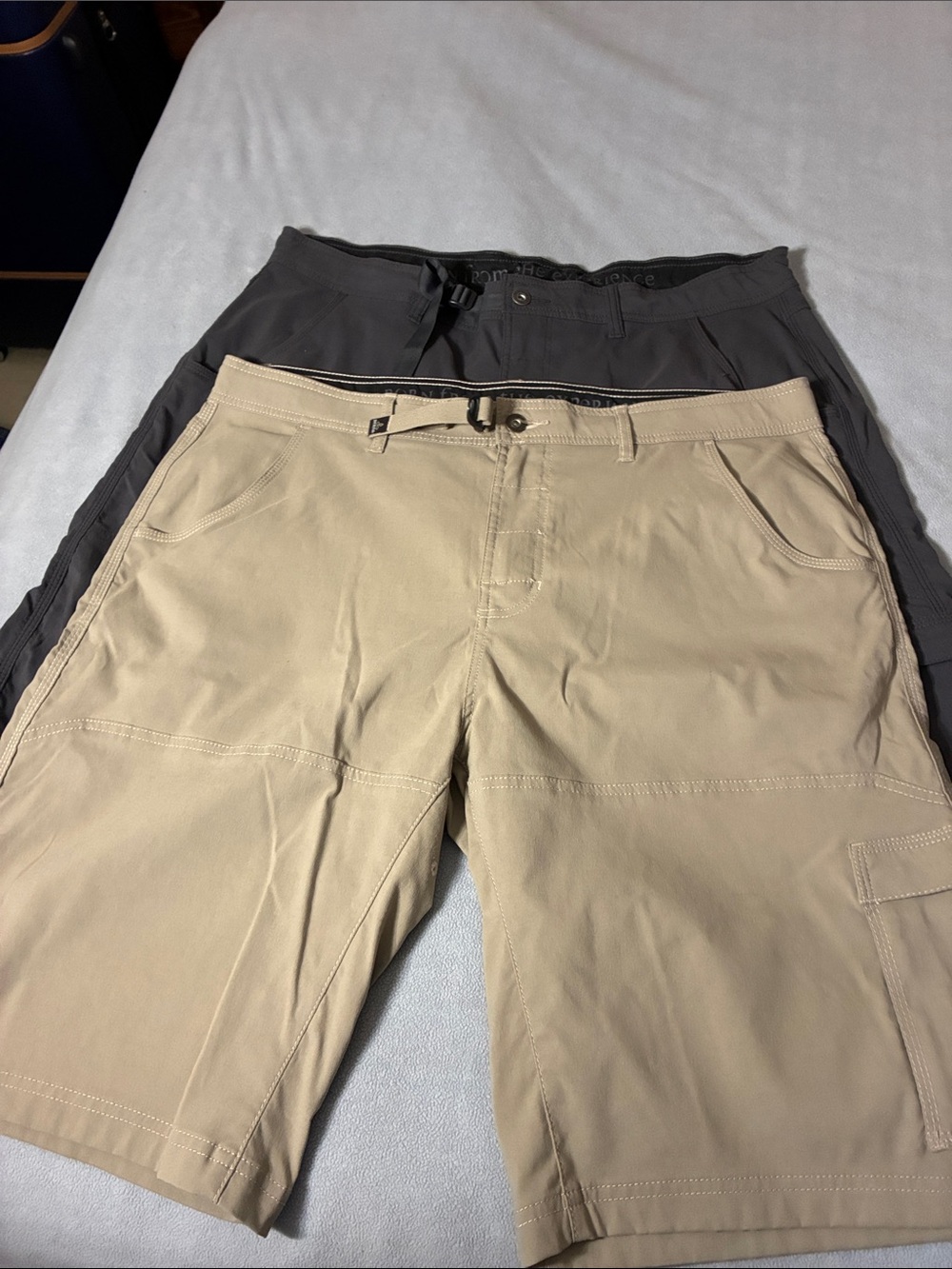 Prana two pair Men's Cargo Shorts in Khaki and Charcoal